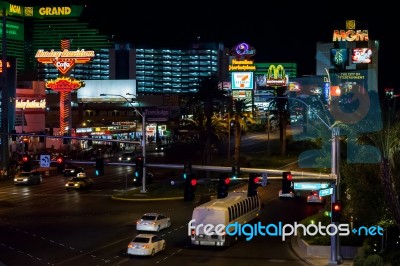 The Strip Illuminated At Night In Las Vegas Stock Photo