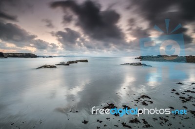 The Sunsets In The Sea Of The Coasts And Beaches Of Galicia And Asturias  Stock Photo