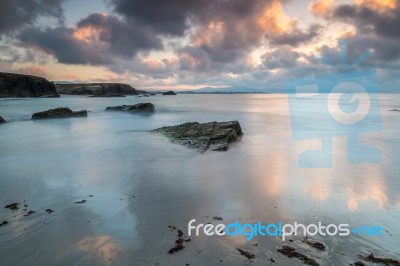 The Sunsets In The Sea Of The Coasts And Beaches Of Galicia And Asturias  Stock Photo