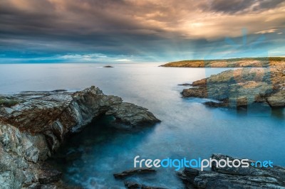 The Sunsets In The Sea Of The Coasts And Beaches Of Galicia And Asturias  Stock Photo