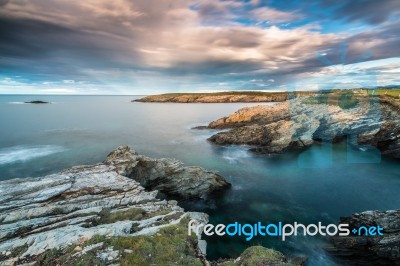 The Sunsets In The Sea Of The Coasts And Beaches Of Galicia And Asturias  Stock Photo