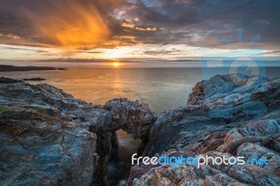 The Sunsets In The Sea Of The Coasts And Beaches Of Galicia And Asturias  Stock Photo