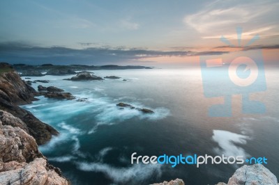 The Sunsets In The Sea Of The Coasts And Beaches Of Galicia And Asturias  Stock Photo