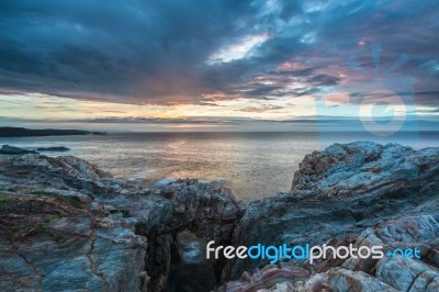 The Sunsets In The Sea Of The Coasts And Beaches Of Galicia And Asturias  Stock Photo