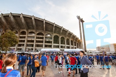 The Thai Fan Were Waiting For The Football Match Stock Photo