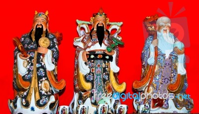 The Three Chinese Gods Status Stock Photo