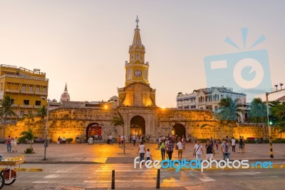 The Torre Del Reloj, Or Clock Tower In Cartagena, Colombia Stock Photo