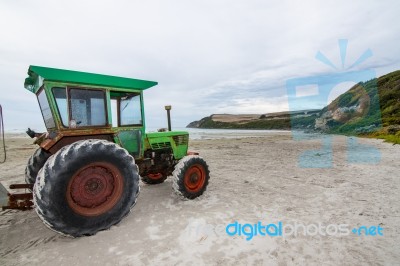 The Tractor On The Cape Bridgewater Stock Photo