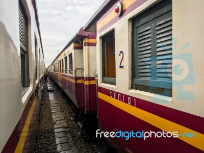 The Train Was Parked At Train Station And Waiting For Someone Get In The Train Stock Photo