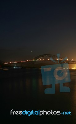 The Transamerica Bridge In Panama City At Night Stock Photo