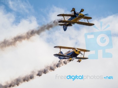 The Trig Aerobatic Team Flying Over Biggin Hill Airport Stock Photo