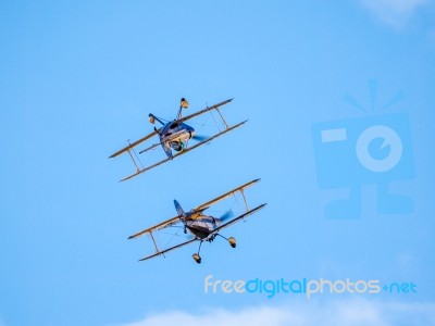 The Trig Aerobatic Team Flying Over Biggin Hill Airport Stock Photo