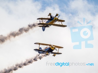 The Trig Aerobatic Team Flying Over Biggin Hill Airport Stock Photo