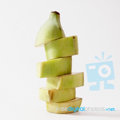 The Unusual Shape Of The Banana Slices Stock Photo