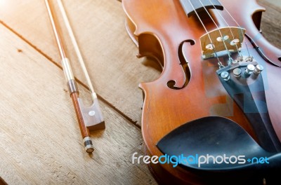 The Violin On The Table Stock Photo