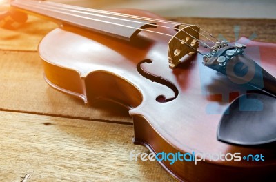 The Violin On The Table Stock Photo