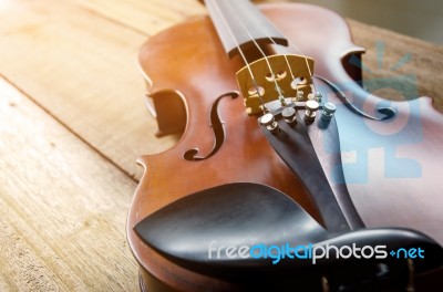 The Violin On The Table Stock Photo