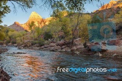 The Watchman In Zion National Park Stock Photo