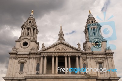 The West Front Upper Part Of St Paul's Cathedral On The Cloudy Sky Day Stock Photo