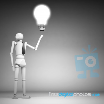 The Wooden Doll With Light Bulb Stock Image