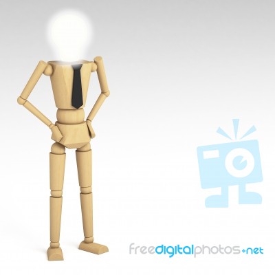 The Wooden Doll With Light Bulb Stock Image