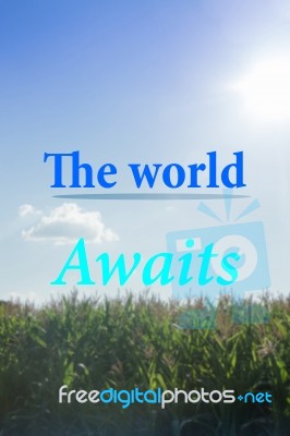 The World Awaits Inspirational And Motivational Quote Stock Photo