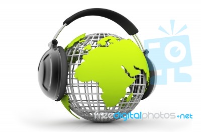 The World Earth Globe Listening To Music Stock Image