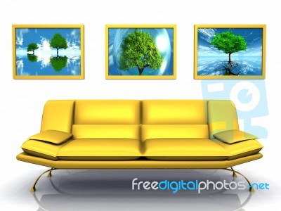 The Yellow Sofa And The Tree Frame Stock Image