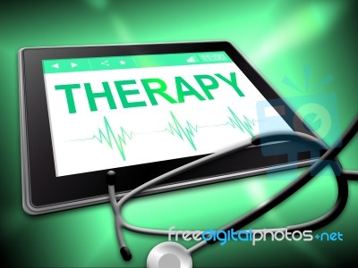 Therapy Tablet Means Remedy Physiotherapy And Internet Stock Image