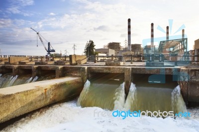 Thermal Electric Power Plant Beside River Side Location Use For Stock Photo