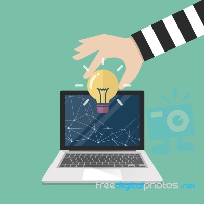 Thief Stealing Lightbulb Idea From Internet Stock Image