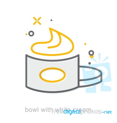 Thin Line Icons, Bowl With White Cream Stock Image