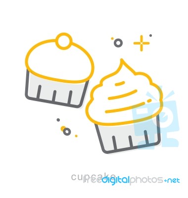 Thin Line Icons, Cupcake Stock Image