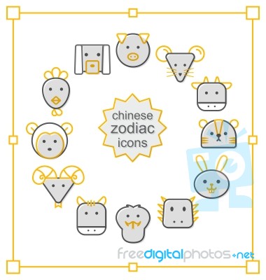 Thin Line Icons Set, Chinese Zodiac Stock Image