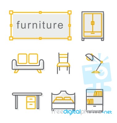 Thin Line Icons Set, Furniture Yellow Stock Image