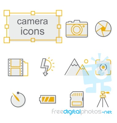 Thin Line Icons Set, Linear Symbols Set, Camera Stock Image