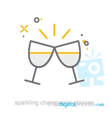 Thin Line Icons, Sparkling Champagne Glasses Stock Image