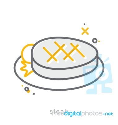 Thin Line Icons, Steak Dish Stock Image