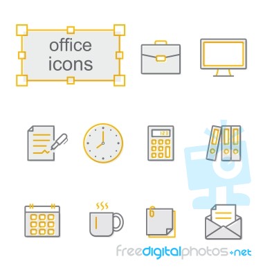 Thin Line Icons Yellow Set, Office Stock Image