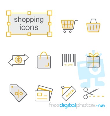 Thin Line Icons Yellow Set, Shopping Stock Image