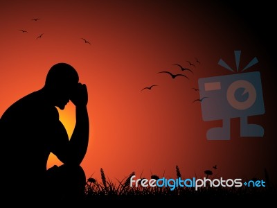 Think Depressed Shows Lost Hope And Anxious Stock Image