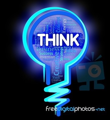 Think Lightbulb Indicates Contemplation Plan And Consideration Stock Image