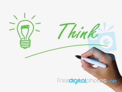 Think Lightbulb Means Thinking Learning And Solving Stock Image