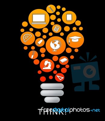 Think Lightbulb Represents Power Source And Bright Stock Image