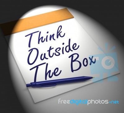 Think Outside The Box Notebook Displays Creativity Or Brainstorm… Stock Image