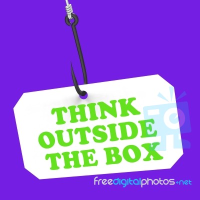 Think Outside The Box On Hook Shows Imagination And Creativity Stock Image