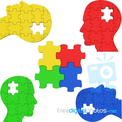 Think Puzzle Indicates Team Work And Consideration Stock Image