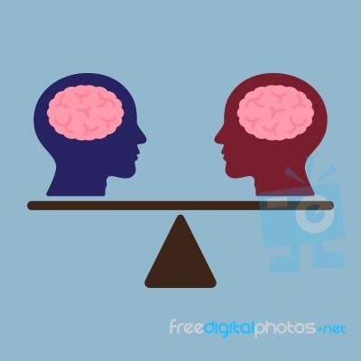 Thinking Brain Heads On Weight Scale Stock Image