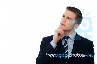 Thinking Businessman, Hand On Chin Stock Photo