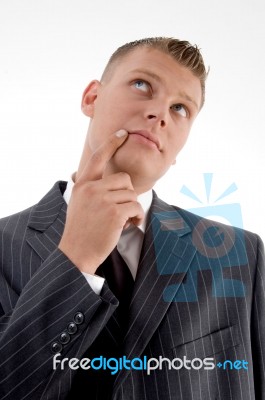 Thinking Businessman Looking Up Stock Photo